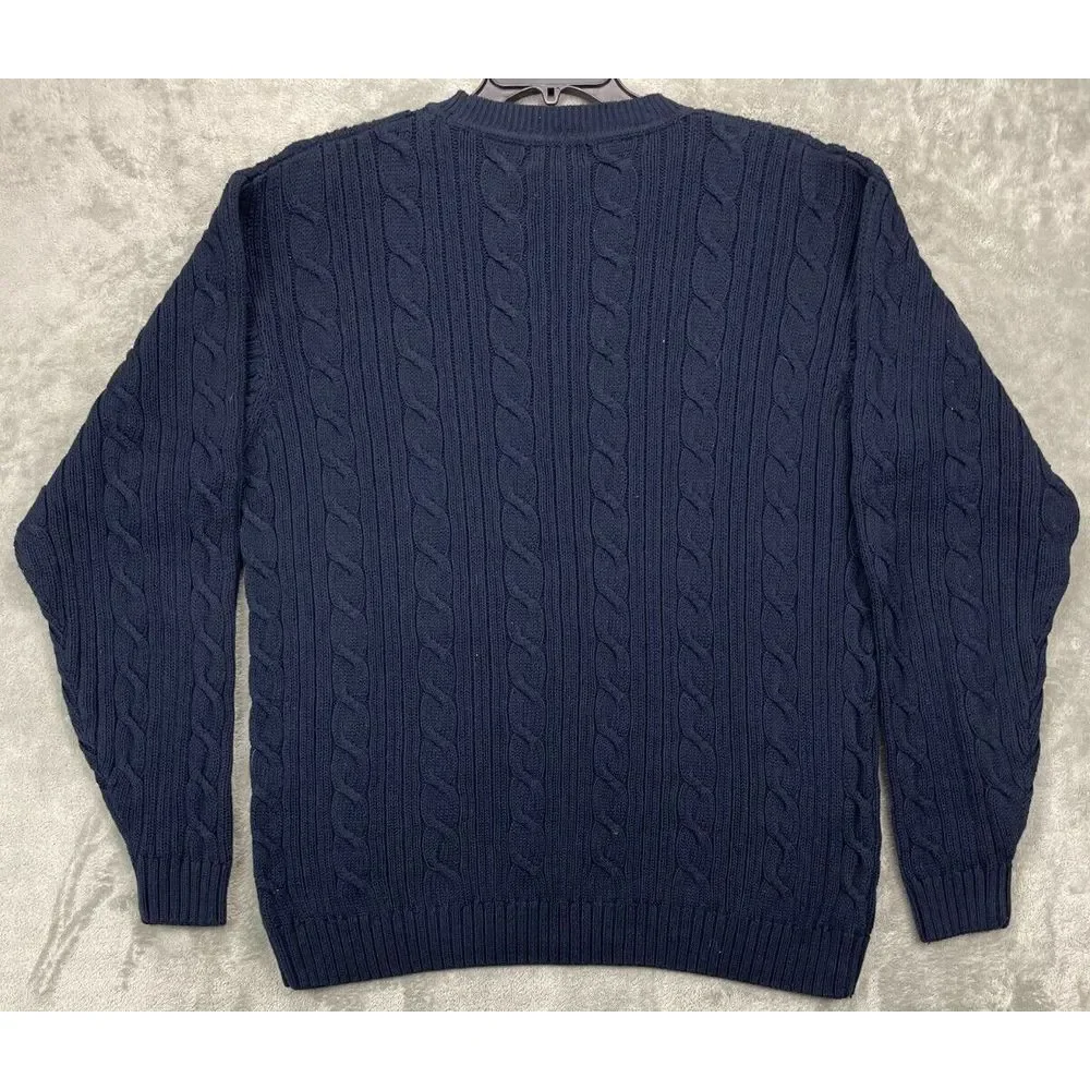 VTG Jantzen‎ Men's Pullover Sweater XLT Tall Navy Blue Fisherman Crew Neck